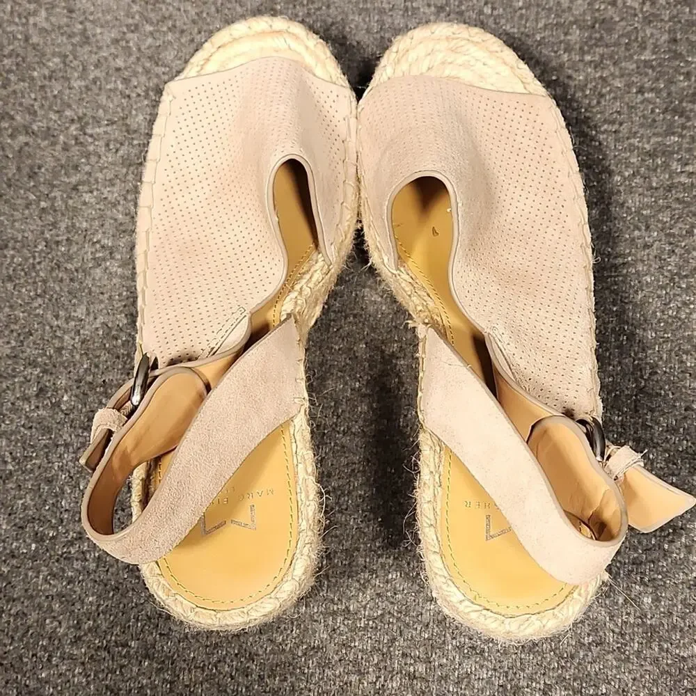 MARC FISHER ANDELA Tan Suede Leather Platform Espadrille Sandal Womens 9M FLAWED